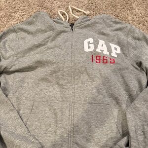 GAP Heather Gray zip Hoodie with Red Accents